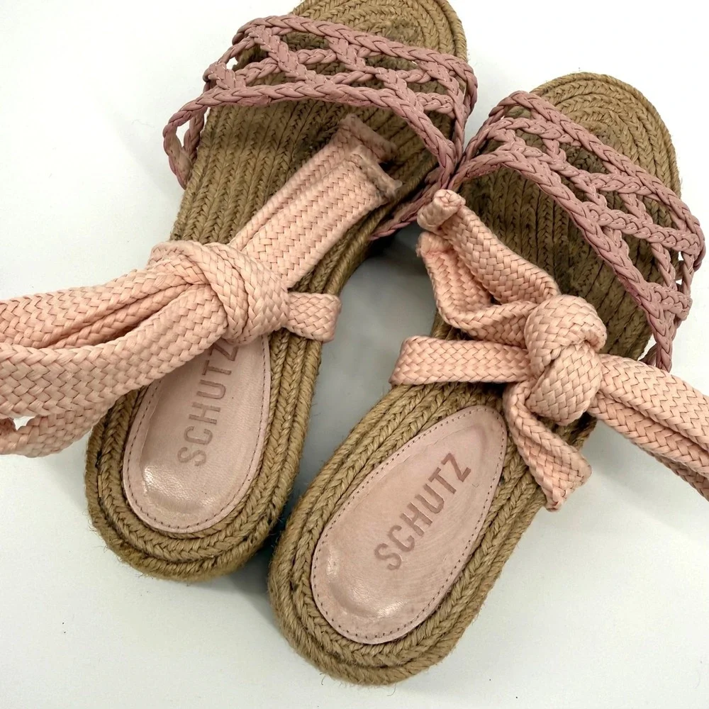 Schutz Womens 8.5 Espadrille Platform Sandals Pink Lace Up Braided Romantic Boho